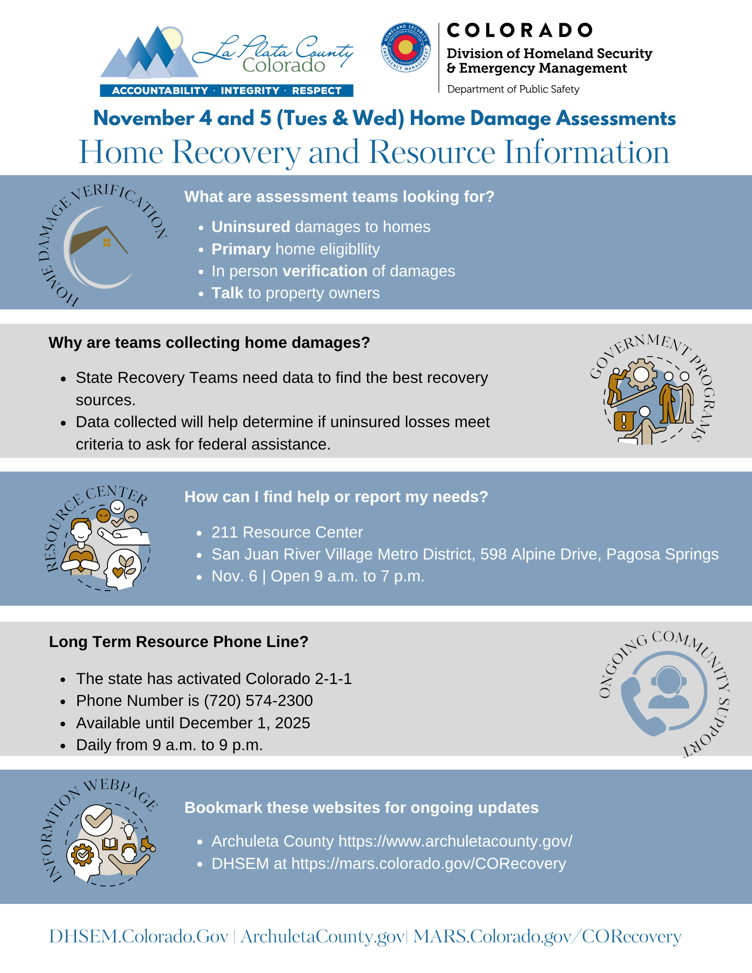 Flyer for November 4 and 5 home assessments